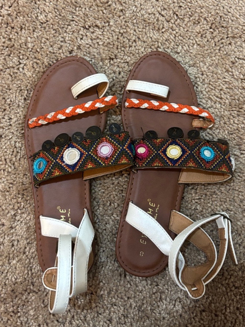 Mossimo Supply Co. White Strappy Sandals with Multicolor Embroidered Bands